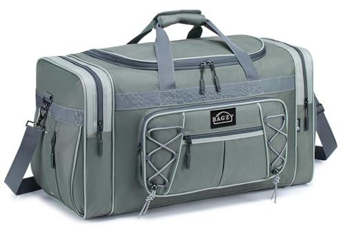 BAGZY Resväska 70 Liter Stor Sportväska Herr Dam Vattentät Handbagage Koffer Kabin Holdall Bag Weekender Resväska Duffle Bag Handväska Resväskor för Gym Camping Resor Semester Grå