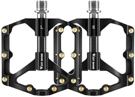 QIUSHIBO Pedale Fahrrad 3 Lager Fahrrad Pedal Ultraleicht Carbon Faser Achse Hohl Pedal Straße Radfahren Anti-Slip Trittbrett Fahrrad Zubehör Fahrradpedale(MTB Black)