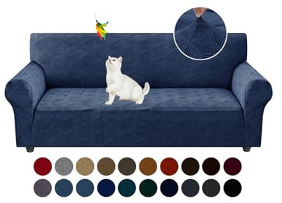 YEMYHOM 1 Piece Stretch Couch Covers for 3 Cushion Couch, Jacquard Sofa Cover with Non-Slip Elastic Bottom, Thickened Slipcover Furniture Protector for Dogs Pets (Large, Navy）