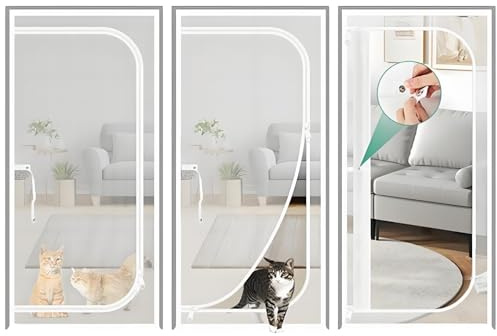 Haustiertür Katzengitter Balkontür Verdickter Katzenschutzschirm Moskitonetz für Wohnzimmer Schlafzimmer Küche Terrasse Fliegengittertür，Hund Katze Gittertür mit Reißverschluss