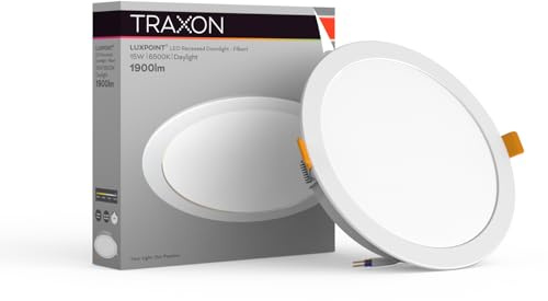 TRAXON LUXPOINT® Placa downlight LED - Filbert Circular 15W Luz Fría 6500K 1500Lm PS techo Empotrable Driver integrado, Corte techo Ø145-150mm IP20 interior (Luz Fría 6500K, Pack 2 und 15W)