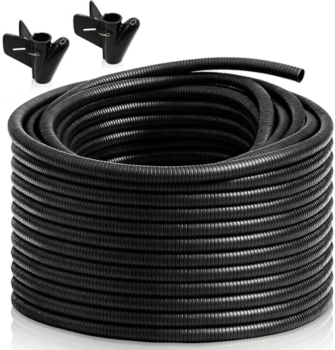 120FT 3/8 inch Split Wire Loom Tubing Kit with 2 Clamps - Flexible Abrasion Resistant Conduit for Automotive, Mechanical Cable Protection