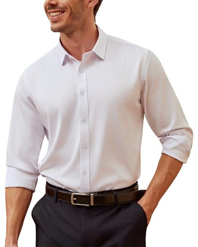Mauro Kane Camicia Uomo No Stiro Manica Lunga - Camicia Elegante da Uomo con Una Lucentezza Tenue, Regular Fit Business Casual, Antipiega con Bottoni M