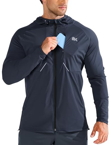 BROKIG LightArmor Veste Running Homme Sweat à Capuche Zippé de Sport Coupe-Vent Survetement Sweatshirt Hoodie Homme(Bleu Marine,XL)