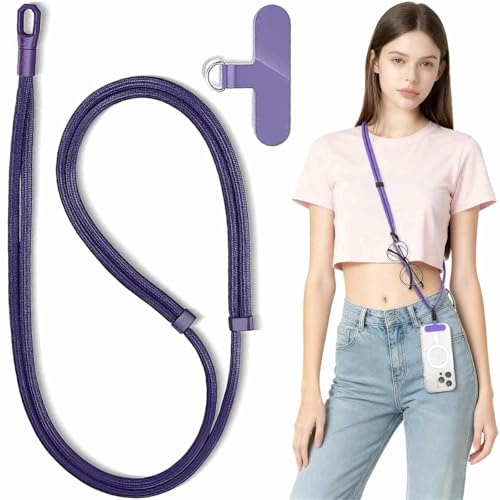 saijer Cuerda para Movil, Cordon para Movil Universal Correa Ajustable Cordón Cuerda Universal Compatible con Mayoría de Las Fundas de Teléfono (Morado)