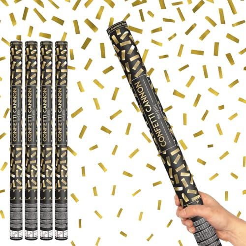 Gold Metallic Extra Large Confetti Cannon 80cm – Pack of 4 – Air Powered Party Confetti Shooter Popper for Weddings, Birthdays, New Year, Celebrations & Events