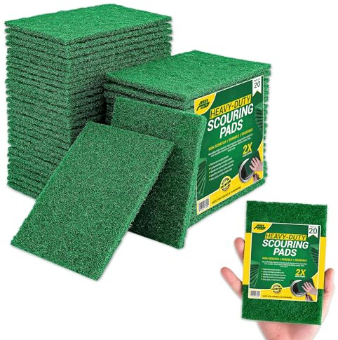 AHG Heavy Duty Scouring Pads 20 Pack (10 x 15 cm) | Green Non-Scratch Kitchen Scrub Pads | Durable Reusable Multipurpose Scourers for Dishes, Pots, Pans, Sinks & Household Cleaning
