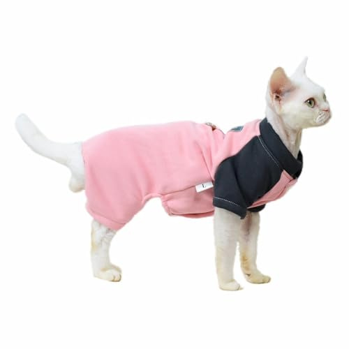 IUOUTG Sphynx-Katzen-Pyjama, Warmer Vierbeiniger, Haarloser Katzen-Einteiler, Wintermantel Mit D-Ring Und Knöpfen, Baumwolle, Rosa Kätzchen-Hemden, Bekleidung Mit Ärmeln Für Welpen