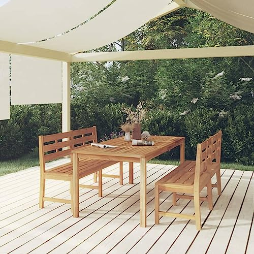 QJBSAVVA 3-TLG. Garten-Essgruppe 180x90 cm aus massivem Teakholz mit 2 Bänken Modernes Design Robust & Wetterfest Balkonmöbel-Set für kleine Balkone Terrasse Garten Lounge Outdoor Sitzgruppe