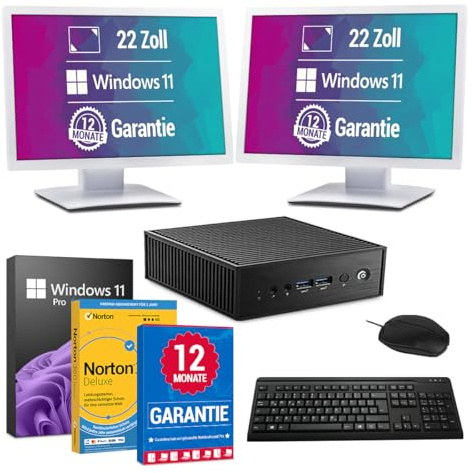 All-in-One Paket - Komplett Mini PC - Intel Core i5 Computer ■16 GB DDR4 RAM ■512 GB SSD Speicher ■Windows 11 Pro ►2 Stück 22 Zoll HD+ Monitore ►USB Maus & Tastatur ►WiFi & Bluetooth
