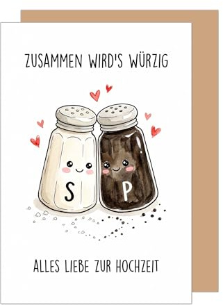 Edition Seidel Premium Glückwunschkarte zur Hochzeit mit Umschlag. Hochzeitskarte Grußkarte Karte Klappkarte Spruch Vermählung Brautpaar Mr & Mrs Liebe würzig Salz und Pfeffer (H573 SW026)
