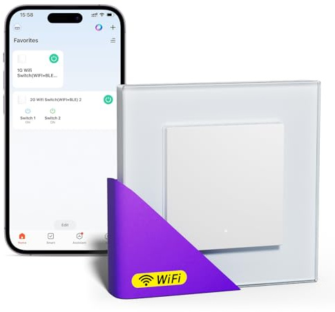 BSEEDLIFE Smart WIFI Lichtschalter Unterputz,1-Fach,Funktioniert ohne N-Leiter,Intelligente Wandschalter für Smart Home, Kompatibel mit Alexa, Google Home(Tuya/Smart Life App), Weiß（86 * 86mm）