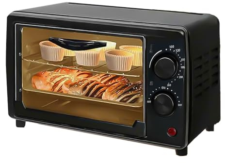 Ccarzzi 13L Mini Oven, 900W Tabletop Toaster Oven with Baking Pan and Grill Rack, 60 Min Timer, 100-250℃ Adjustable Temperature, for Roast Chicken, Pizza, Cookies, and Bread