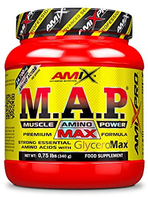 AMIX - Aminoácidos Esenciales - M.A.P. with GlyceroMax - Formato de 340 g - Sabor Natural - Contiene Glicerol Concentrado - Ideal para Tomar Antes del Entrenamiento