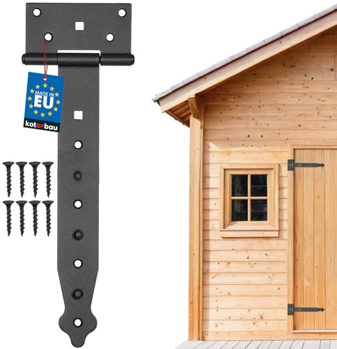 KOTARBAU® Kreuzgehänge - 250 mm - T Scharniere - Gartentor Scharnier - Ladenband - Türscharniere für Holztüren - Schwerlast Scharniere - pulverbeschichteter Stahl - Schwarz
