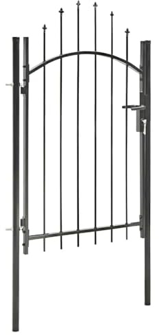 vidaXL Fence Gate, Metal Fence Post for Outdoor Patio Backyard Lawn Landscape, Garden Gate for Doorway Entrance Driveway, Steel Black