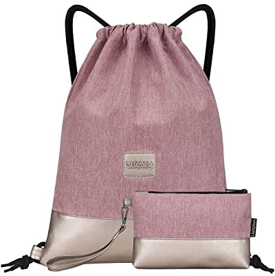 LIVACASA Turnbeutel Mit Reißverschluß Innentasche Sportbeutel Hipster Gym Bag Gefüttert Rucksack Mit Verstellbar Tunnelzug Gymsack für Damen und Herren