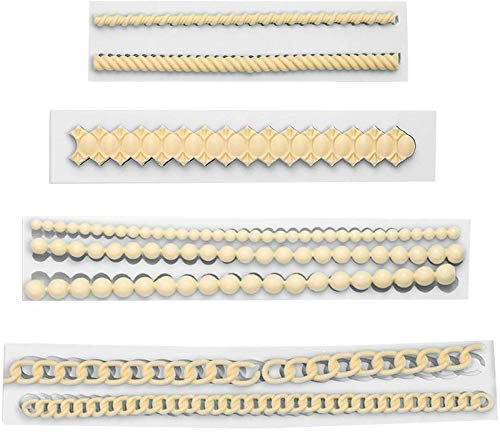 Silikon Fondant Kette 4PCS Fondant Lace 3D-Perlenkette Fondant Silikon Form Fondant Muster Schablone Kuchen Rand Dekorieren Fondant Formen Silikon Kette für Torten