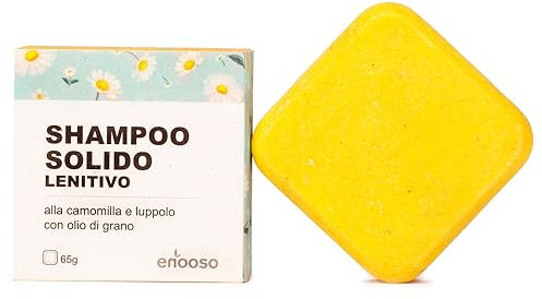 Enooso - Festes Shampoo für glanzloses Haar & Juckende Kopfhaut - Bio Duschgel Ohne Seife Stück mit Kamille, Calendula und Aloe - 100% Vegan & Plastikfrei - 65gr - Made in Italy