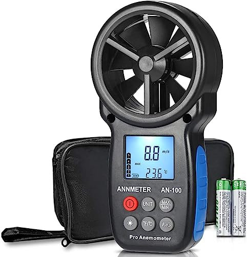AIOMEST Anemometro Digitale, Misuratore Portatile Della Velocità Del Vento, Misuratore Del Flusso D'aria Misura La Velocità Della Temperatura Dell'aria (℃/℉) per HVAC CFM AI-100