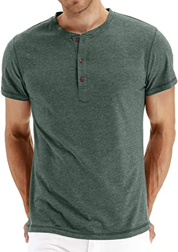 Hisir Camicia Henley Uomo Estate Classica Cotone Manica Corta Button Down Camicia Casual Uomo Camicie