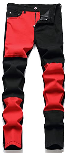 AITITIA Men's Ripped Regular Fit Jeans (28, 7274 Black Red)