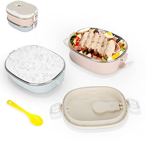 Thermos per cibi Caldi, portapranzo, Scatola Termica impilabile per Alimenti Caldi, Contenitore Isolante per Alimenti Caldi in Acciaio Inox 304 contenitori per Alimenti (Giallo, Doppio strato)