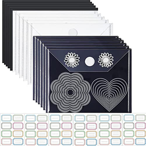 20 Stück Gummi-Magnetbögen, 0,5 mm Dicke, mit transparenten Stempel-Aufbewahrungstaschen, 48 Etiketten Aufkleber, Stanzformen, Schablonen-Organizer für Kartenherstellung