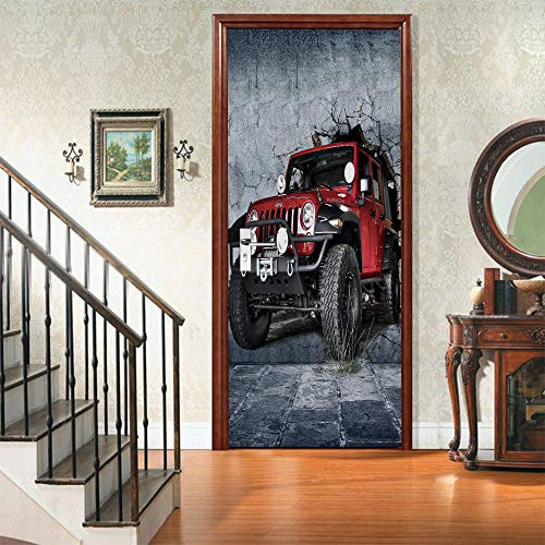 BOVZOX 2 Pcs Fototapete Türtapete selbstklebend Türposter Oldtimer & Auto Abnehmbar Fototapete Türfolie Poster Tapete Muster Türaufkleber für Tür, Wohnzimmer, Schlafzimmer, Küche und Bad B90 x H200cm