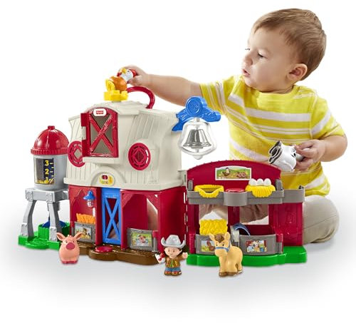 Fisher-Price Little People Granja cuida a los animalitos Set de Juego con Figuras, Accesorios, Luces y Sonidos, Juguete +1 año, versión español + portugués + Italiano + inglés (HPF43)
