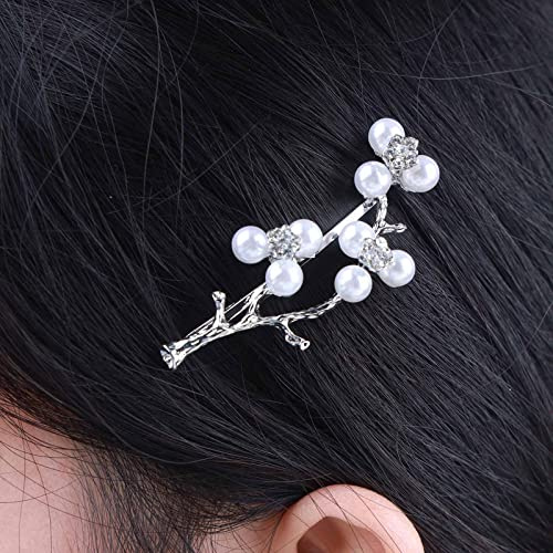 Inateannal Perle Strass Haarspange Barrette Metall Zweige Haarspange Silber Kristall Perle Bobby Clip Vintage Perle Blume Haar Pin Barrette Haarschmuck Für Frauen Und Mädchen