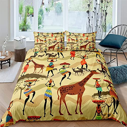 NODATE Afrika Bettwäsche 135x200 Afrika Bettbezug Superweiche Mikrofaser 3teilig Exotisch Bettwäsche-Sets + 2 Kissenbezug 80x80 cm mit Reißverschluss