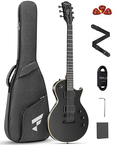Fesley 39 LP Electric Guitar Kit: Full Size Solid Body Electric Guitars for Beginners with Humbucker Pickups, Poplar Body, Mahogany Neck,22 Frets,6 String Guitar with Gig Bag,Cable,FLP350,Matte,Black