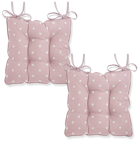 Harrison Cropper Seat Pads for Dining Chair Dotty Chair Pads with Straps Set of 2 (Pink)