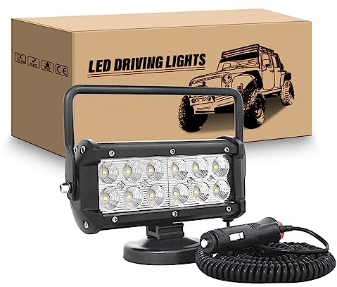 RIGIDON Led Arbeitsscheinwerfer mit magnetfuß, 7 Zoll 36W Suchscheinwerfer | Flood Offroad Scheinwerfer Auto Magnet 12V 24V, Zigarettenanzünder, 5m Kabel für Traktor Anhänger SUV KFZ LKW Camping Boot