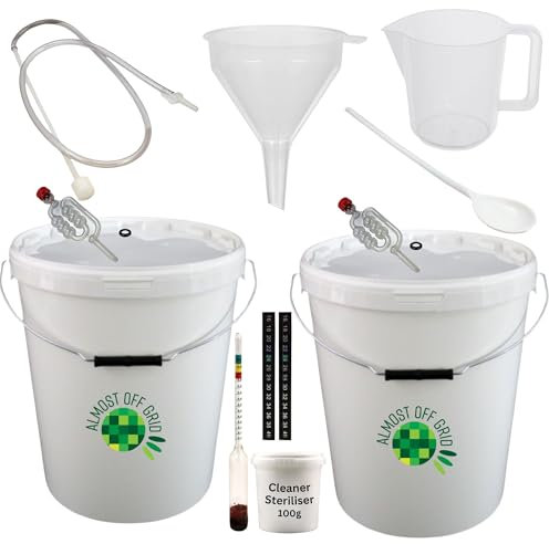 Premium 25 Litre Beer and Wine Making Starter Kit with 2 Buckets Makes 30 or 60 Bottles, Equipment Kit, Homebrewing Set for Wine, Beer, Cider and Mead Making, Basic Brewing Equipment Almost Off Grid