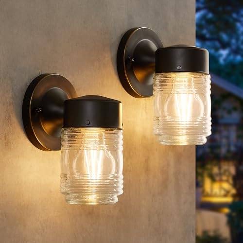 EJIAXIN 2 Pack Outdoor Wall Lantern, Exterior Waterproof Wall Sconce Light Fixtures, Black Front Door Lighting with Clear Glass Shade, Anti-Rust E26 Socket Porch Lights for Entryway