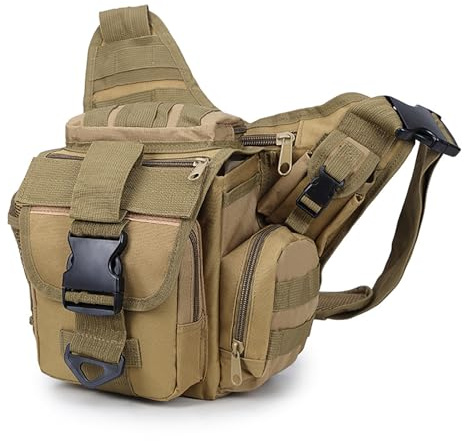 Kabxhueo Sacoche Appareil Photo Sac pour Appareil Photo Tactique Militaire extérieur étanche Anti-Shock Camera Case Sac, Numérique Sac Bandoulière, Compartiments, pour SLR DSLR, Câbles,Kaki