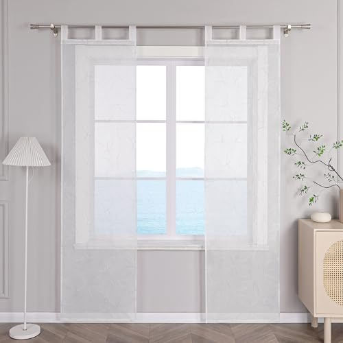 ESLIR Schiebegardinen Voile Flächenvorhänge Set 2er Schiebevorhang Wohnzimmer Gardinen mit Schlaufen Transparent Vorhang Kreisförmige Stickereimuster Grau BxH 57x145cm 2 Stück