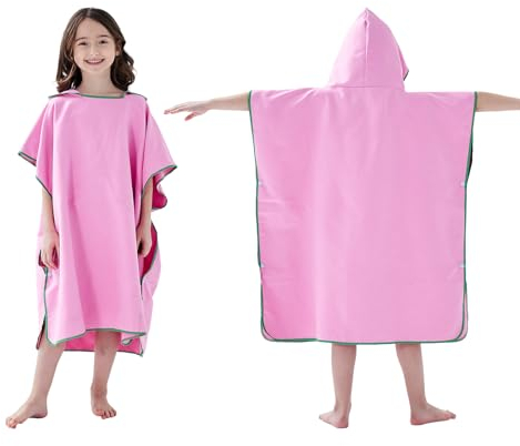 jooeer Poncho Surf Toalla Piscina Niño Microfibra con Capucha, Toalla Playa Poncho Bata para Niñas Niños Natacion Bañarse Vacaciones Viajes Camping, Rosa