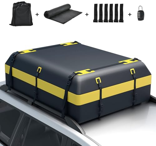 COSTWAY Cofre Techo Coche 600L, Cofre de Techo para Vehículo Impermeable con Candado Código, Alfombrilla Antideslizante, Maletero Techo Coche con 6 Ganchos, 10 Correas para con/sin Portaequipajes