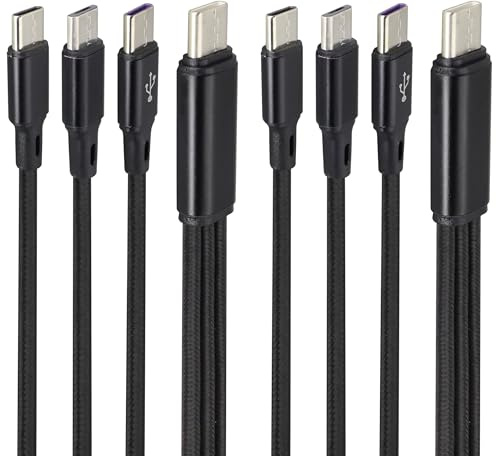 AAOTOKK 2Pack/4Ft 3 in 1 USB C Splitter Cable - Type C 2.0 to Dual Type C + Micro USB Charge Cable, 2A Fast Charge for Mobile Phones and Tablets (Black-2Type C+1Micro)