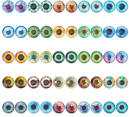 PH PandaHall 30mm Glass Cabochon Eyes, 50PCS 25 Style Glass Dragon Eyes Half Round Dome Horse Eyes Cat Eyes for Sculptures Props Photo Dome Pendant Trays Halloween and Clay Animals Making