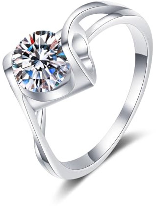 KnSam Weiß Gold Au750 18K Pärchen Ringe Echtgold Schmuck, 1ct Labor Erstellt Diamant Freundschaftsringe Klassiker Rund Design, Gold 750 Partnerringe für Damen, Gr.56 (17.8)