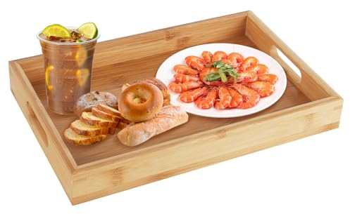 YYTECH Bandeja de bambú para Servir con Asas, Bandeja de Madera, Bandeja Madera Rectangular Bandejas para Servir Comida,Bandeja Rectangular Cocina té, Mesa de café, Cama Decorativa (30 x 20 x 4 cm)