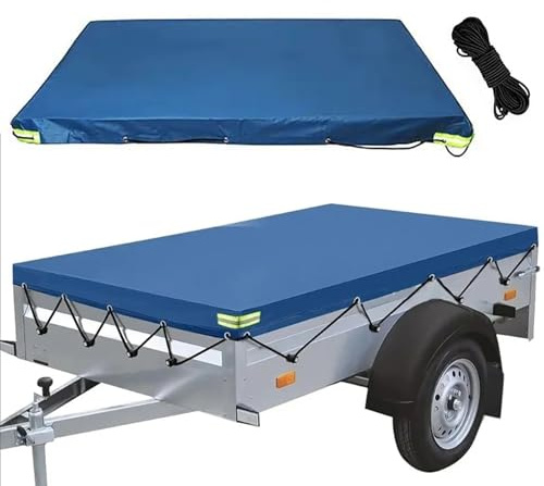 Telo Rimorchio, 256x138x8cm Telo Impermeabile Esterno, Telone Rimorchio con Corda Elastica,Bordi Rinforzati e Copertura del Rimorchio,Adatto a Tutti i Modelli di Rimorchi per Auto da 750 kg e 1000 kg