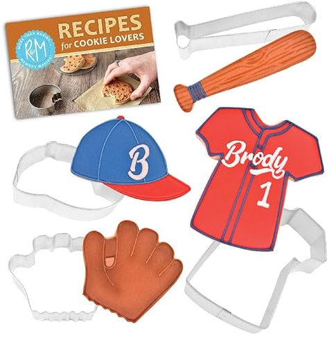 R&M Baseball-Ausstechformen-Geschenk-Set Enthält Baseballschläger, Mütze, Trikot, Baseballhandschuh, Silber