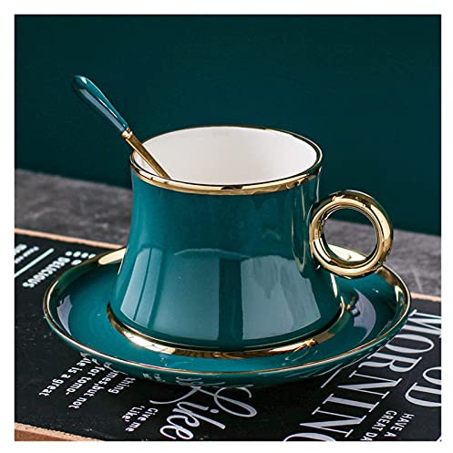 Tazze Da Caffè，Tazzine Da Caffè Tazza piccola lusso semplice oro verniciato in ceramica tazza di caffè piatto piatto mediterraneo fiore tè caffè espresso tazze stoviglie(D)