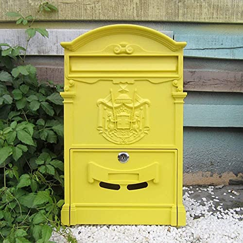 Boîte aux lettres murale d'extérieur en métal antirouille étanche pour portes d'entrée, porche ou boîte aux lettres Jaune