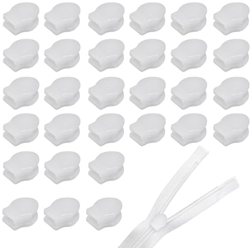 FunWorth 30 Stück Reißverschluss Schieber Set, Zipper Ersatz 3-4,5 mm für Nylon Reißverschlüsse, Zipper Reparatur Set für Bettwäsche, Kleidung, Taschen und Kissenbezüge, Weiß